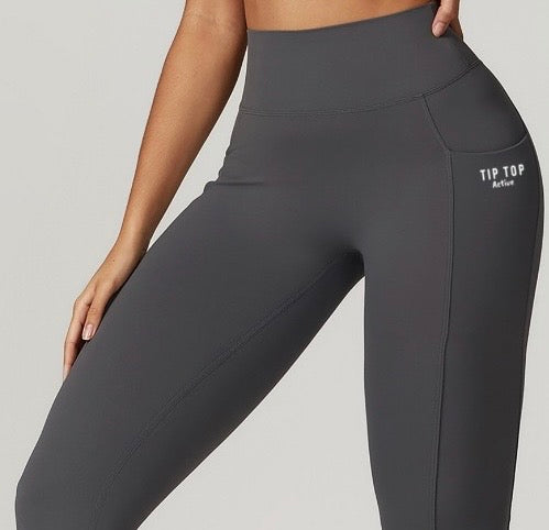 Grey High Waist Scrunch Bum leggings with Side pockets