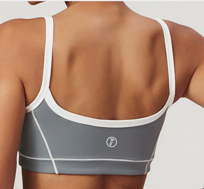 Grey Sports bra with White trim