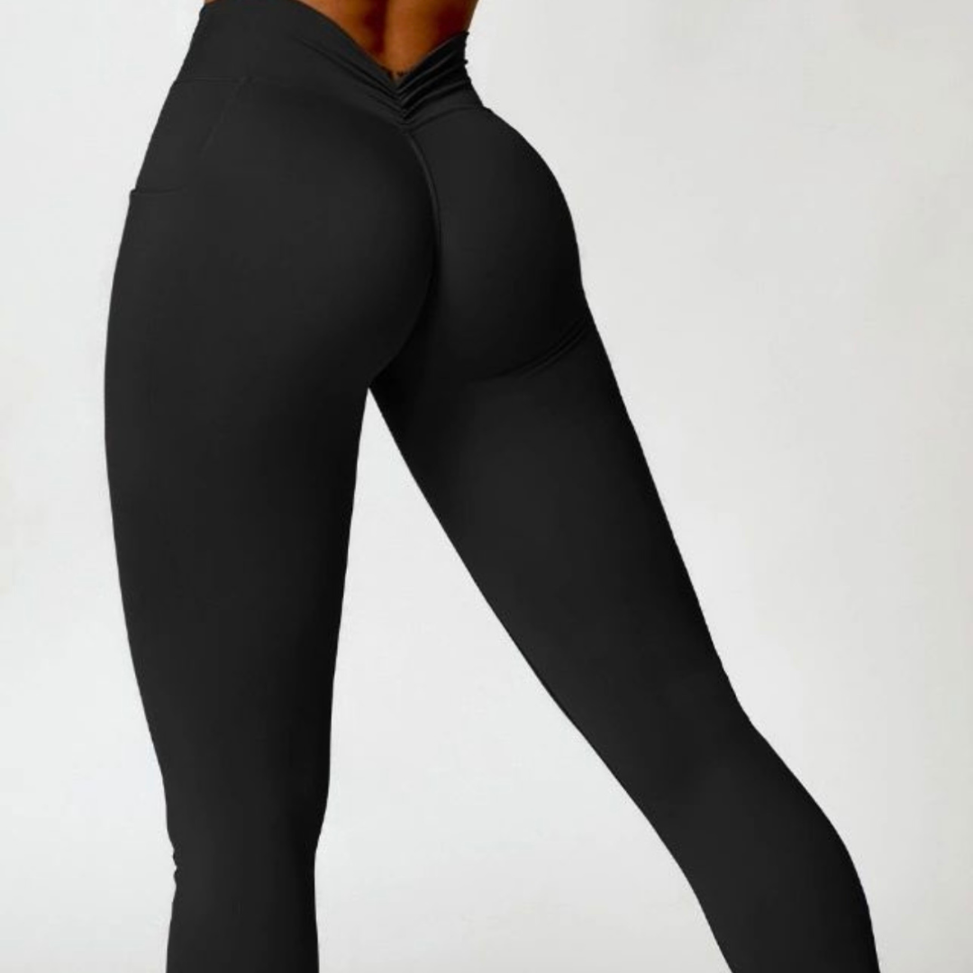Black High Waist Scrunch Bum leggings with Side pockets