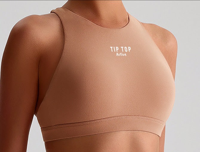 High Neck Sports Bra Khaki