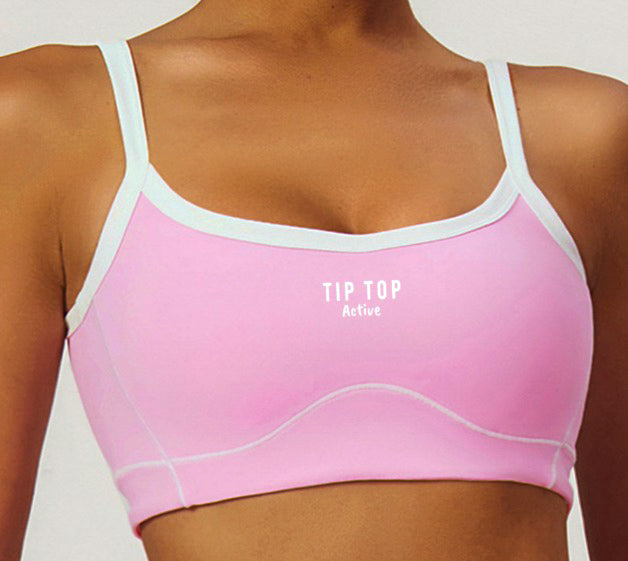 Cotton Candy Pink Sports Bra with White trim