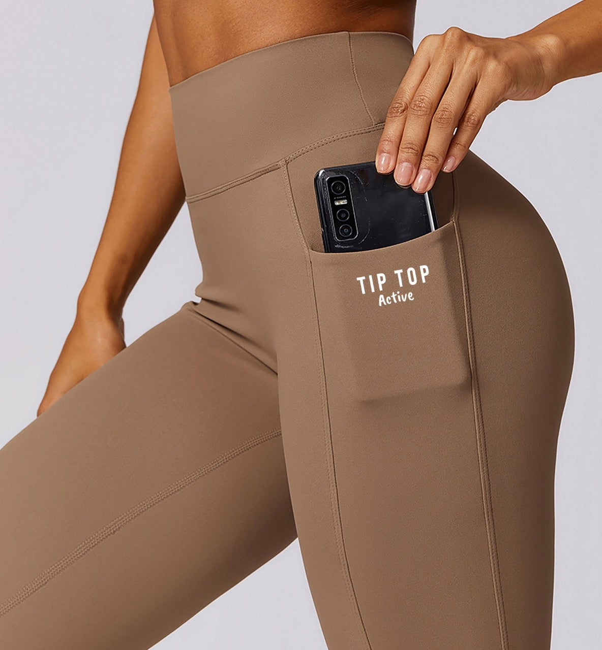 Brown High Waist Scrunch Bum leggings with Side pockets