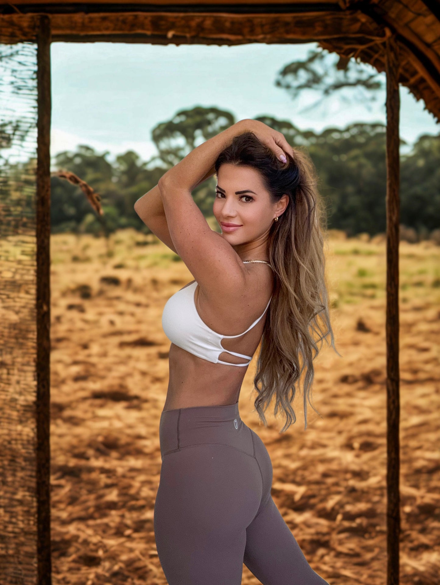 Sand Criss-Cross Padded Sports-bra