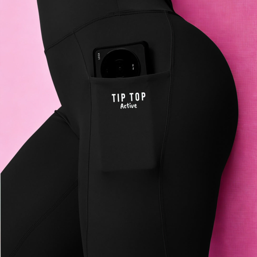 Black High Waist Scrunch Bum leggings with Side pockets