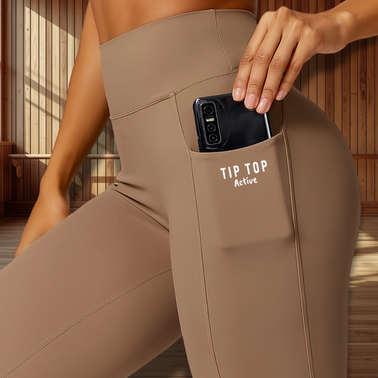 Brown High Waist Scrunch Bum leggings with Side pockets