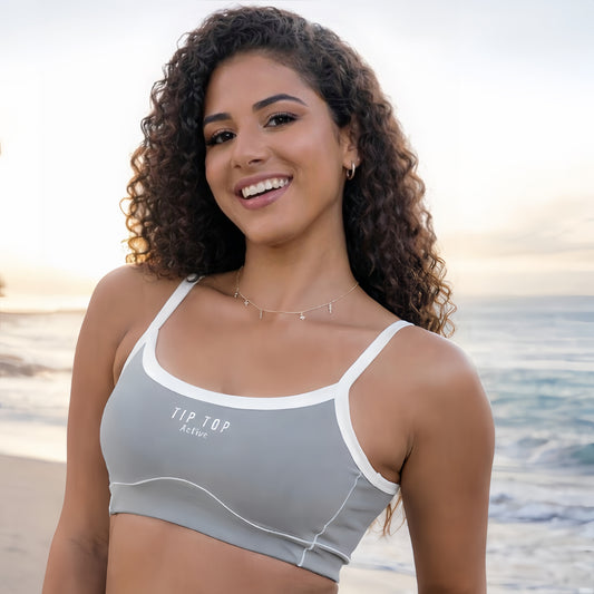 Grey Sports bra with White trim